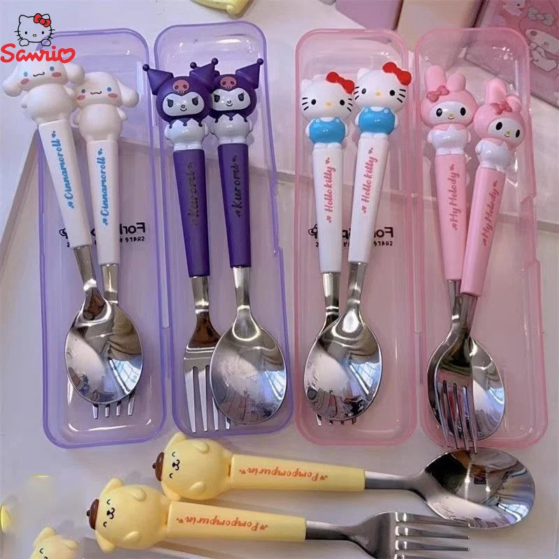 Sanrio Children Tableware Hello Kitty Melody Kuromi Silicone Handle