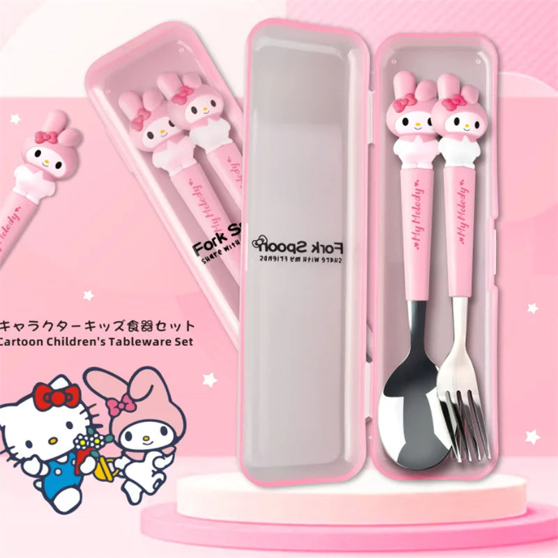 Sanrio Children Tableware Hello Kitty Melody Kuromi Silicone Handle